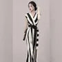 Sleeveless V-Neck Striped Wide Leg Wrap Jumpsuit