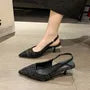 Tweed Pointed Toe Plaid Kitten Heel Slingback Mules