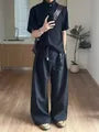 High Waist Plain Inverted Pleated Wide Leg Pants