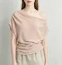 Short Sleeve Cold Shoulder Plain Ruched Slim-Fit Top