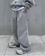 Plain Button Hoodie / Drawstring Waist Wide Leg Sweatpants / Set