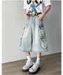 Mid Waist Washed Wide Leg Cargo Jorts