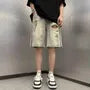Low Rise Washed Distressed Denim Shorts