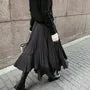 High Waist Asymmetrical Plain Accordion Pleat Midi A-Line Skirt