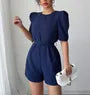 Puff Sleeve Plain Tie-Waist Playsuit