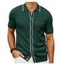 Short-Sleeve Contrast Trim Ribbed Knit Polo Shirt