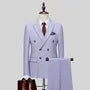 Set: Lapel Collar Plain Double Breasted Blazer + Mid Rise Plain Dress Pants + Collared Button Shirt