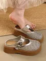Platform Woven Panel Mary Jane Mules