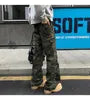 Mid Rise Camo Print Wide Leg Cargo Pants