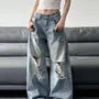 Low Rise Washed Distressed Wide Leg Jeans