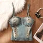 Studded Denim Crop Bustier Top