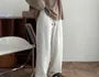 Drawstring-Waist Ribbed Straight-Cut Pants