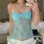 Lace See-Through Ruched Open-Back Tube Top