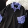 Mock Two-Piece 3/4-Sleeve Plaid Panel Polo Shirt