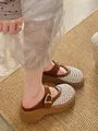Platform Woven Panel Mary Jane Mules