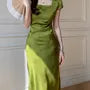 Short-Sleeve Square Neck Jacquard Midi Sheath Dress
