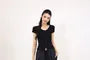 Short-Sleeve Scoop Neck Polka Dot Lace Trim Crop T-Shirt
