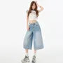 High Waist Washed Wide Leg Jorts
