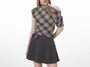 Short-Sleeve Off Shoulder Plaid Ruched Tee
