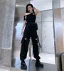Elastic Waist Plain Cutout Buckled Wide Leg Cargo Pants