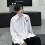 Mock Two-Piece Long-Sleeve Contrast Trim Button-Up Shirt