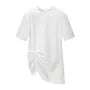Short-Sleeve Crew Neck Plain Ruched Asymmetrical T-Shirt
