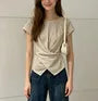 Short Sleeve Plain Asymmetric Hem Slim-Fit T-Shirt