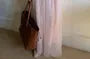 Spaghetti Strap  V-Neck Lace Trim Chiffon Panel Long Dress