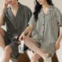 Couple Matching Loungewear Set : Striped Short-Sleeve Shirt & Shorts