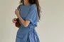 Short Sleeve Round Neck Plain Tie-Waist Midi Dress