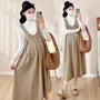 Maternity Long-Sleeve Mock Neck Plain T-Shirt / Scoop Neck Pleated Midi A-Line Overall Dress / Set