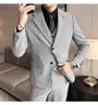 Set: Lapel Collared Single Breasted Blazer + Button Vest + Mid Rise Dress Pants