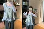 Long Sleeve Scoop Neck Plain Ruffle Panel Lace Top / Plain Button Sweater Vest