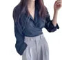 Long-Sleeve Plain Button-Up Wrap Crop Shirt