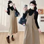 Maternity Long-Sleeve Mock Neck Plain T-Shirt / Scoop Neck Pleated Midi A-Line Overall Dress / Set