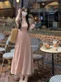 Sleeveless Square Neck Plain Ruffle Maxi A-Line Dress