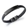 Stainless Steel Bar Braided Leather Bracelet