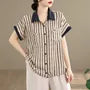 Short-Sleeve Shadow Stripe Shirt / High Waist Wide Leg Pants / Set