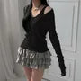 Set: Long-Sleeve Scoop Neck Plain Ribbed T-Shirt + Tank Top