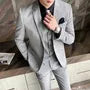 Set: Notch Lapel Single-Breasted Plain Blazer + Mid Rise Cropped Straight Leg Dress Pants + V-Neck Vest