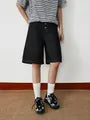 Mid Rise Button Fly Wide Leg Jorts