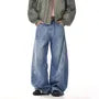 Mid Rise Washed Distressed Panel Wide Leg Jeans