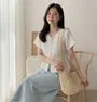 Short-Sleeve Plain Bow Blouse