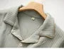 Pajama Set: Long-Sleeve Collared Contrast Trim Shirt + Elastic Waist Straight Leg Pants