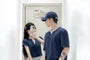 Couple Matching Mock Two-Piece Short-Sleeve Notch Neck Two Tone Crop Tee / Elbow-Sleeve Round Neck Tee