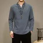 Long-Sleeve V-Neck Plain Frog Button T-Shirt