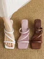 Wedge Faux Leather Slide Sandals
