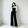 Long-Sleeve Crew Neck Two Tone Jumpsuit