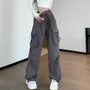 High Waist Plain Drawstring Cargo Baggy Pants