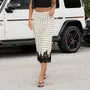 Low Waist Polka Dot Lace Panel Midi Pencil Skirt